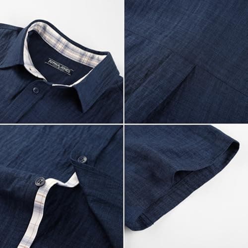 PJ PAUL JONES Men's Button Down Short Sleeve Shirt Casual Summer Beach Textured Wedding Shirts - Thumbnail 2