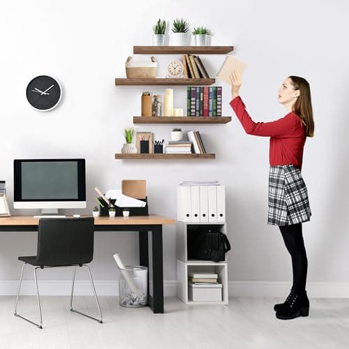 Sorbus Floating Shelves for Wall - 24" Bathroom Shelves, Wall Decor for Bedroom, Kitchen, Living Room, Home Decor & Book Storage - Mounted Floating Shelf with Invisible Brackets (Mahogany, 4 Pack) - Thumbnail 6