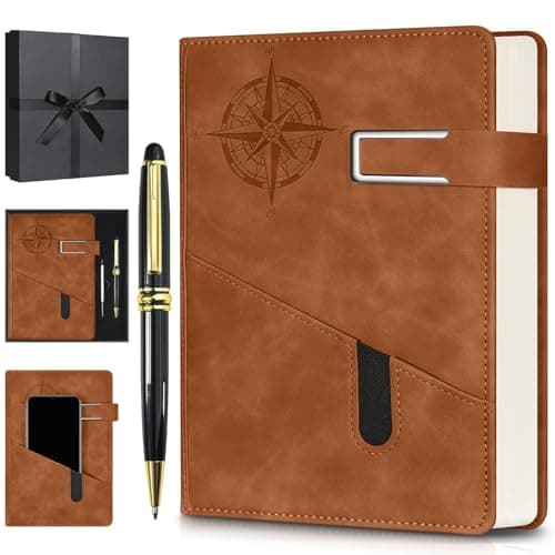 Lined Notebook Journal for Men Women, College Ruled Notebook, Hardcover Leather Journal with Pen & Gift Box, 256 Pages Thick Daily Diary, Professional Notebooks for Work, School, Business, Writing, A5