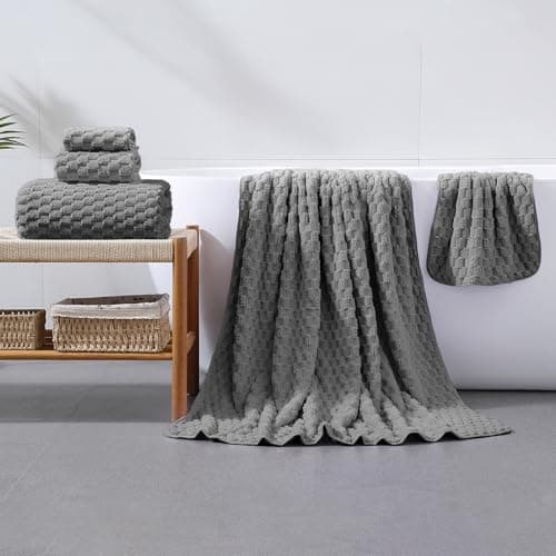 NALIVO Oversized Bath Towels 40x80 Inches Extra Large Bath Sheets for Adults Super Soft Quick Dry Highly Absobent Microfiber Shower Towels for Bathroom（Charcoal Gray, 6Piece - Thumbnail 4