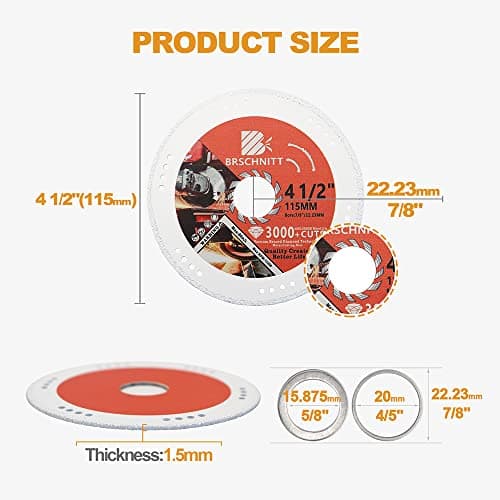 BRSCHNITT Diamond Cut Off Wheel,4 1/2 Inch x 7/8 Inch-5/8 Inch Arbor Vacuum Brazed Diamond Saw Blades for Metal Steel Tube Iron Rebar Cutting Wheel 115mm - Thumbnail 2