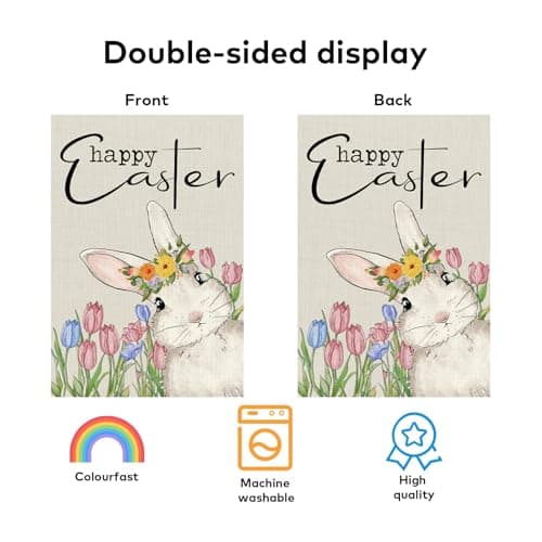 Easter Garden Flag, Bunny Burlap Yard Garden Flag for Easter Outdoor Decorations, Easter Lawn Flag for Outside, Happy Easter Garden Flag 12x18 Inch Double Sided - Thumbnail 5
