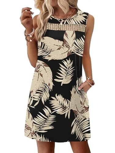 WIHOLL Sundresses for Women Spring Tank Dress Summer Dresses 2026 Beach Vacation Clothes Cruise Vacation Outfits Hawaiian Dresses Business Casual Elegant Classy Leaves Beige M - Image 1