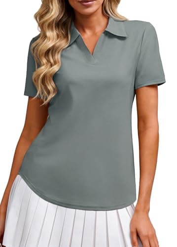 Alaroo Women's Golf Polo Shirts Short Sleeve Collared V Neck Tennis Golf Shirt Casual UPF 50+ Athletic Workout Tops Dark Grey M - Image 1