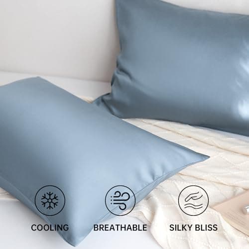 DCSKY 100% Tencel Pillowcase, Hair and Skin Friendly, Soft and Smooth，Cooling Silk Pillowcases for hot Sleepers,Queen Pillowcases Set of 2,Hair and Skin Friendly,Denim Blue, 20x30in - Thumbnail 3