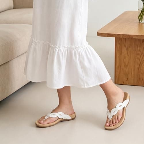 Rihero Orthopedic Sandals for Women Arch Support Flip Flops Orthotic White Sandals Comfortable Casual Thong Flat Sandals for Summer Vacation Size 5.5 - Thumbnail 3