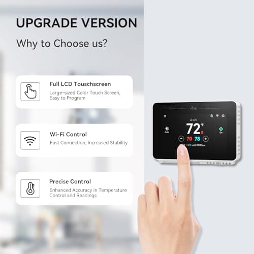 vine Programmable Thermostat for House with 4.3" Touch Screen, WiFi Smart Home Thermostat for AC and Heating, App/Voice Control, Compatible with Alexa and Google Assistant, C-Wire Required, TJ-919T - Thumbnail 3
