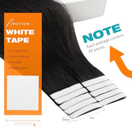 Sunny Hair Tape in Hair Extensions Human Hair 40pcs 100g 14 Inch Straight Remy Hair Extensions Tape in Black Invisible Tape in Hair Extensions for Women - Thumbnail 3