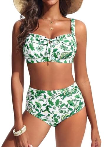 Hanna Nikole Bathing Suit for Women Tummy Control, Swimsuits High Cut, Tie Front Bikinis Cut Out