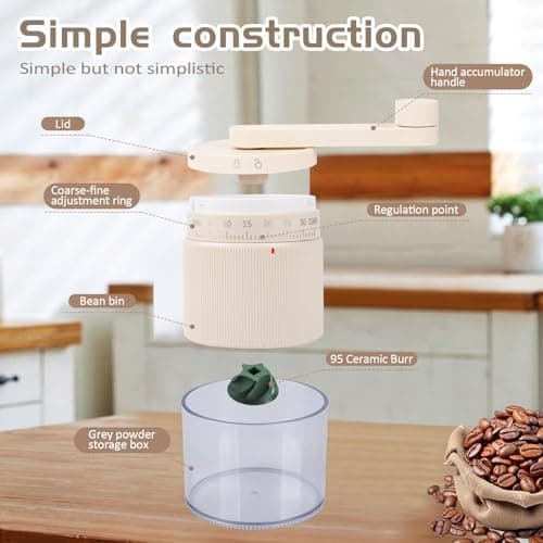 Manual Coffee Grinder, Adjustable Ceramic Burr Coffee Grinder with Detachable Handle, Portable Coffee Mill for Espresso, Pour Over, French Press, Camping-F - Thumbnail 5