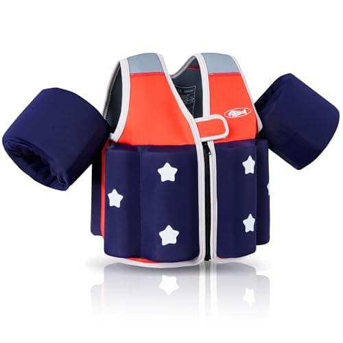AEOCOO Toddler Swim Vest 20-30-50-70 Pounds, Kids Pool Floaties for 1-2-3-5-7-9 Years Old, Comfortable Wear Bright Float Jacket with Water Ring, Unpadded Sides for Arm Comfort, Boys, Girls, Red - Thumbnail 4
