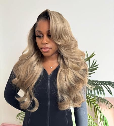 ILHILH 220 Density Ash Blonde Wig Human Hair Body Wave 13x6 HD Lace Front Wigs Human Hair For Women Ombre Brown Roots Ash Blonde Wigs Colored Lace Frontal body wave 26 Inch - Thumbnail 4