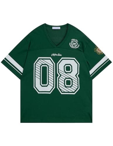 Aelfric Eden Jersey Shirts for Women Y2k Oversized V Neck Graphic Tees Football Number Streetwear T Shirt Tops Green M - Image 1