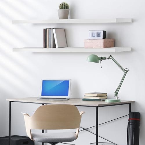 Sorbus Floating Shelves for Wall - 55 Inch Extra-Long Bathroom Shelves, Wall Decor for Bedroom, Kitchen, Living Room, Book Storage - Mounted Floating Shelf with Hidden Brackets (White, 2 Pack) - Thumbnail 5