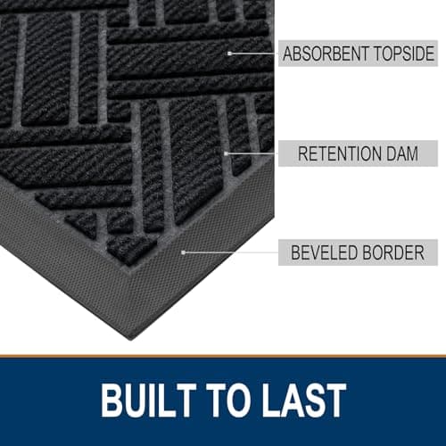OLANLY Indoor Outdoor Mat, Sturdy Natural Rubber Floor Mat, Non Slip Low Profile Waterproof Doormat, and Stain Front Door Mats, Easy Clean Patio Entrance Mat, 48''x32'', Black - Thumbnail 3