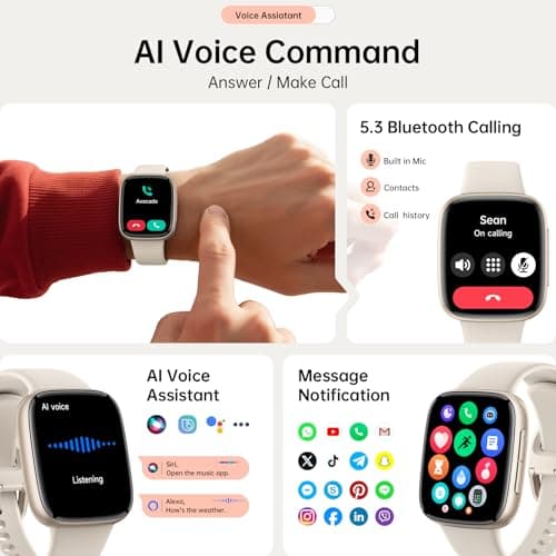 Smart Watches for Women Men, 1.85" HD AMOLED Smart Watch for Android iPhone, 3ATM Waterproof, Bluetooth Calls/Messages, SpO2/Heart Rate Monitor, Sleep Tracker, 120+ Sports Modes Fitness Watch, 2 Bands - Thumbnail 5