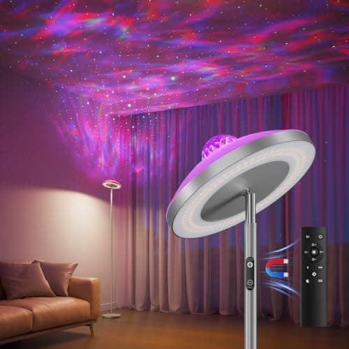 DUSKTEC 3-in-1 Floor Lamp with Galaxy Star & RGB Aurora Projector, Magnetic Remote & Touch Control, 1400lm, 3000K-6000K Tunable White, 10%-100% Dimmable for Living Room, Bedroom & Gaming Room(Silver)