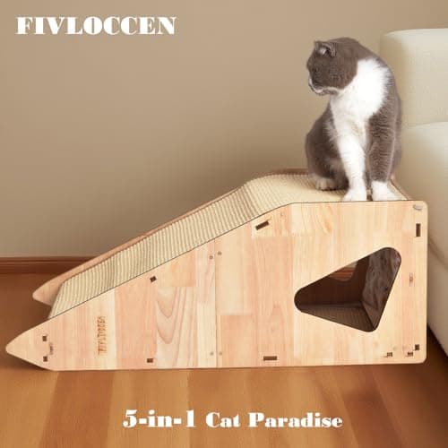 FIVLOCCEN Enhanced Wood-Framed Cat Scratching Post: Large Sisal Cat Scratcher, Integrated Scratch Post Pad Condo Tunnel House. All-in-One Space Saver for Multi-Cat & Budget-Friendly Homes (32in) - Thumbnail 3