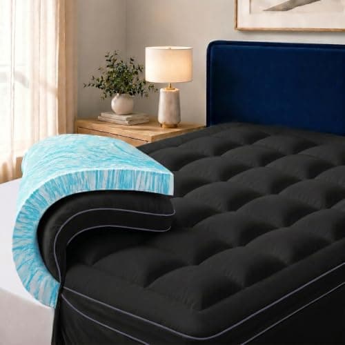 ABENE 3 Inch Dual Layer Full Memory Foam Mattress Topper, 2 Inch Memory Foam Plus 1 Inch Down Alternative Pillowtop Mattress Pad with Deep Pocket, Soft Support for Pressure Relief, Black - Image 1