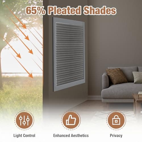 Zipcase 6 Pack Window Blackout Shades, 65% Shading Cordless Light Filtering Pleated Paper Shades, 36 in x 72 in(Fits Windows 19”- 36”), Grey - Thumbnail 2