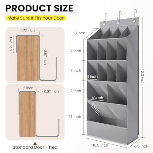 Mefirt Over the Door Shoe Rack for Closet Fit 18+ Pairs, Door Shoe Organizer with Large Breathable Pockets, Hanging Shoes Rack Fit Boots, Behind the Door Shoe Holder for Categorized Storage, Grey ﻿ - Thumbnail 5