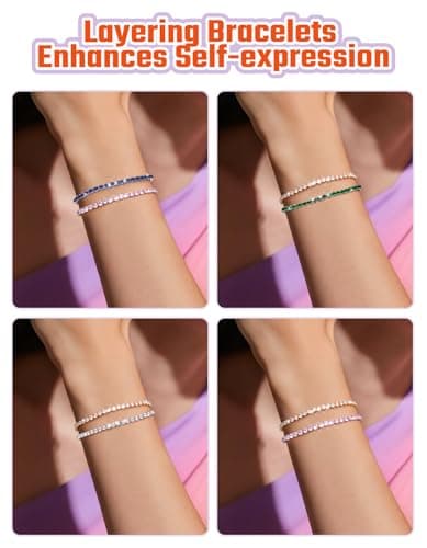 Just Being Cute Tennis Bracelets for Women|White Gold Plated Classic Tennis Bracelet with 3mm Pink Round Cubic Zirconia|Birthday Anniversary Wedding Valentine's Day Gift, Size 6.5-7.5 Inch - Thumbnail 4