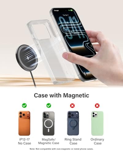 6FT Magnetic Wireless Charger Charging Pad - 15W Fast Phone Charger Puck for Apple iPhone 17 16 15 14 13 12 Series & AirPods 4 3 2 Pro, Phone Charging Pad with Plug for Desk & Travel, 2Pack Black - Thumbnail 5