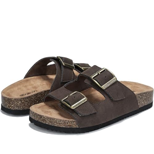 BOGELOO Kids Sandals for Girls & Boys Footbed Non-Slip Cork Boys & Girls Slide Toddler Slippers with Adjustable Straps for Indoor & Outdoor(coffee,4 Big Kid) - Thumbnail 5