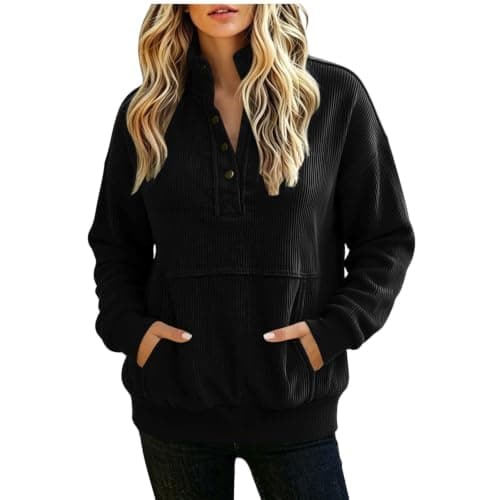 Mock Neck Sweatshirt for Women Lightweight Summer Fall Black Medium