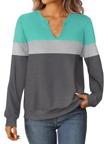 GKBK Womens Sweatshirts Long Sleeve Fall Tops Lightweight Color Block V Neck Cute Loose Casual Pullover - Image 1
