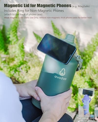 avodvo 32 oz Insulated Water Bottle with 2 Lids (2-in-1 Straw & Spout Lid, Magnetic Lid), Slim Water Bottle with Strap, Stainless Steel Water Bottle for Hiking, Gym, Travel, BPA-Free, Black - Thumbnail 6