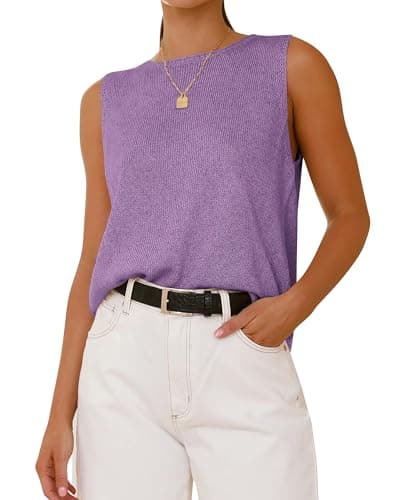 BTFBM Sleeveless Sweater Tops for Women 2026 Crew Neck Lightweight Casual Loose Tank Summer Outfits Fashion Clothing(Purple, XX-Large) - Image 1