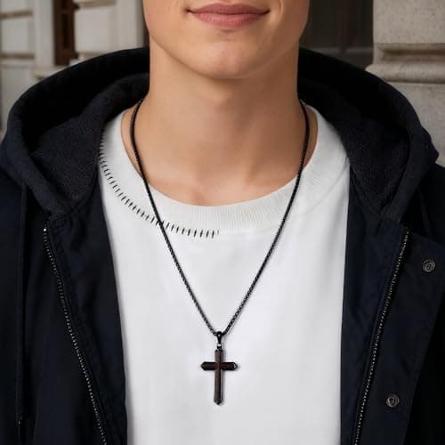 GTMJ Wooden Cross Necklace for Men Christianity Cross Necklace with Adjustable Box Chain 24-26 Inches Religious Jewelry Father Day Gifts for Men - Thumbnail 5
