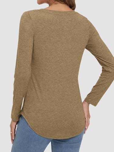 ATHMILE Womens 2026 Fall Long Sleeve Shirts Basic Apparel Shirts Trendy V Neck Tshirt for Women Plus Size Curved Hem Tops - Thumbnail 6