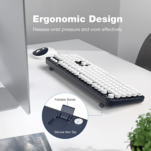 Dilter Wireless Keyboard and Mouse Combo, 104 Keys Full-Sized Typewriter Keyboards and Retro Mouse, 2.4 GHz USB Receiver Plug and Play, for Windows 7 8 10, PC, Laptop, Desktop (Dark Blue) - Thumbnail 4