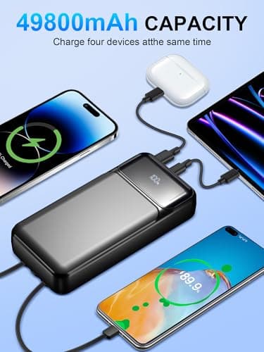 Power-Bank-Portable-Charger 49800mAh Portable Phone Charger Power Bank with 3 Built-in Cable(USB-C, iOS, USB-A), 22.5W Fast Charging LED Display External Battery Pack for iPhone Android Samsung, etc - Thumbnail 2