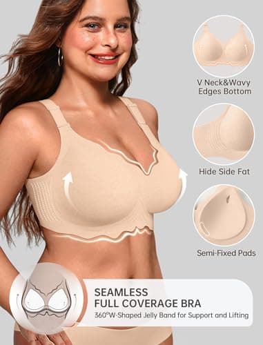 OEAK Women Jelly Bras No Underwire Scalloped Push Up Buttery Soft Tshirt Bra Seamless Full Coverage Convertible Everyday Bra Jacquard Skin,4XL - Thumbnail 2