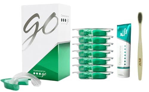 Opalescence GO 15 Whitening Bundle - (7 Treatments) Hydrogen Peroxide Prefilled Teeth Whitening Trays and Travel Sensitive Whitening Toothpaste 1 Oz - Mint Flavor- Includes a Toothbrush - 6288-1T - Image 1
