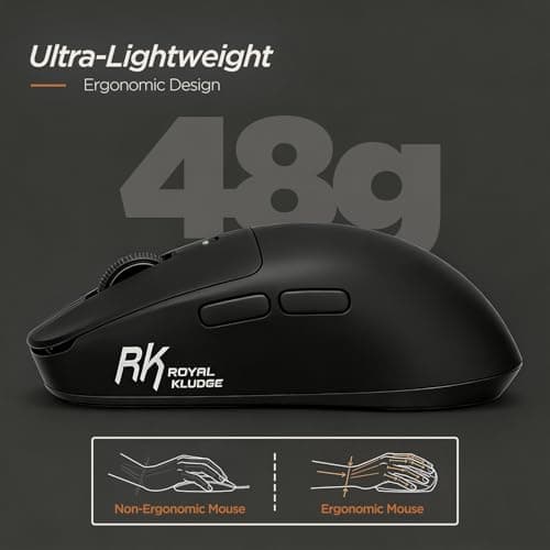 RK ROYAL KLUDGE RK MO3 Wireless Gaming Mouse, 48g Lightweight Computer Mouse, Bluetooth/2.4G/Wired Rechargeable PC Game Mice with Programmable Buttons, 6000 DPI, PAW3809 Sensor for Laptop/Mac, Black - Thumbnail 5