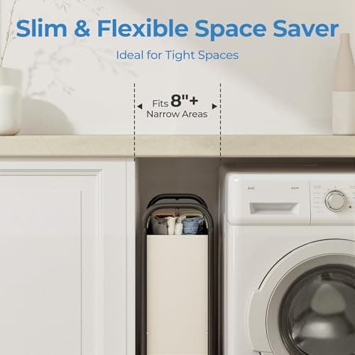 GRANNY SAYS 80L Slim Laundry Hamper with Wheels, Fabric Rolling Laundry Basket, Narrow Clothes Organizer, Tall Hamper for Closet, Laundry Room, Bathroom, Beige - Thumbnail 3