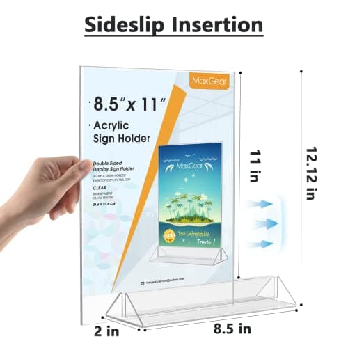MaxGear 8.5 X 11 Acrylic Sign Holder 6pack, Clear Display Stand Plastic Paper Stand, Double Sided Picture Holder for Table, Vertical Menu Flyer Display for Stores, Restaurants, Hotels, Office - Thumbnail 2