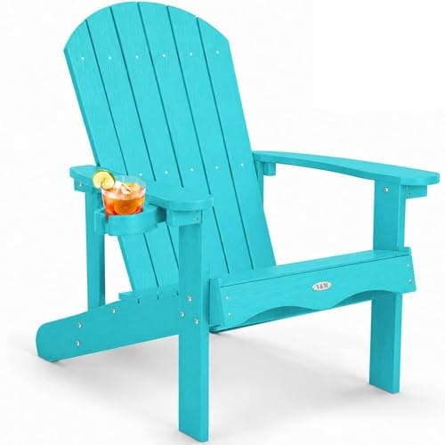 Y&M Adirondack Chair, Aruba Blue Fire Pit Chairs, Outdoor Patio Chairs with Cup Holder, Weather Resistant HDPE Wooden Textured Patio Chairs, Perfect for Garden, Lawn, Deck, or Poolside - Image 1