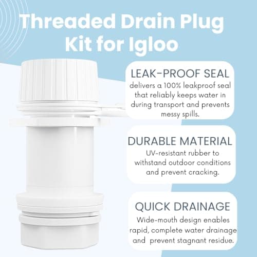 telehybrid 2 Pack Cooler Drain Plug Replacement Kit for Igloo,Ice Chest Drain Plug with Tethered Caps for Igloo 50-165 Qt Coolers,Cooler Accessories Replace Part - Thumbnail 3