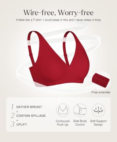 Seamless Bras for Women Comfy Push Up Supportive Wireless Bralettes Deep V Comfortable Tshirt Bras No Underwire Red S - Thumbnail 4