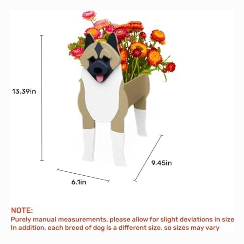 strolfay American Akita Dog Planter, Cute Animal Shaped Plant Pot, Dog Flower Pot, Gifts for Women & Pet Lovers, Indoor Outdoor Garden Home Office Decor, 9.45 x 6.1x 13.39 Inches - Thumbnail 2