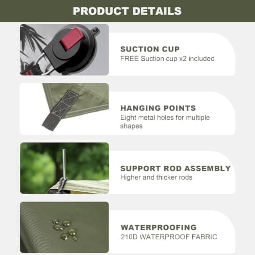 FEIWOOD GEAR Portable Car Awning for SUV, Vehicle Awning for Camping Van Truck, Needn't Roof Rack Hardwares Waterproof UV50+ 10 x 5.6 ft - Thumbnail 4