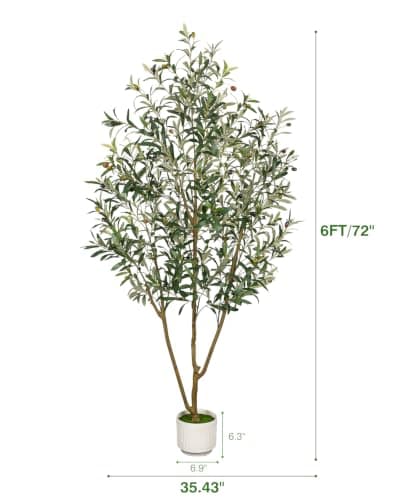 LuceAlberi Artificial Olive Tree 6FT - Tall Faux Olive Trees Indoor with Planter&Cotton Basket, Large Fake Olive Plants Realistic Branches Natural Wood Trunk and Fruits for Home House Office Decor - Thumbnail 2
