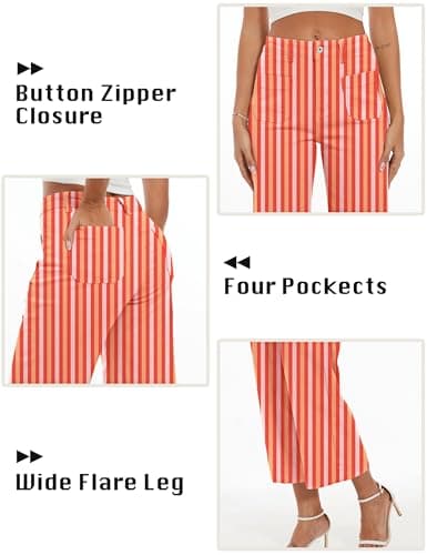 DAOAO Orange Striped Pants Women Cropped Jeans High Waisted Stretchy Wide Leg Jeans Woman Denim Pant Trendy S - Thumbnail 4