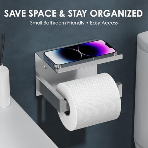 Auxmir Self Adhesive Toilet Paper Holder with Shelf, Premium SUS304 Stainless Steel Rustproof Wall Mounted Toilet Roll Holder, Toilet Tissue Holder for Bathroom Shower Washroom Kitchen RV, Silver - Thumbnail 4
