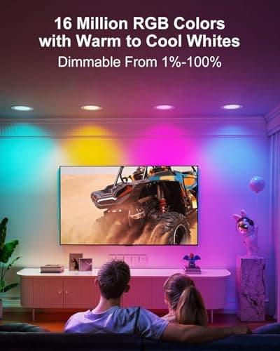 Ligency 6-Pack 4 Inch Smart Recessed Lighting, 9W 810LM Ultra-Thin Canless LED Downlight, RGBW Color Changing Wi-Fi Ceiling Light with Junction Box, Alexa/Google App Control - No Housing Required - Thumbnail 2